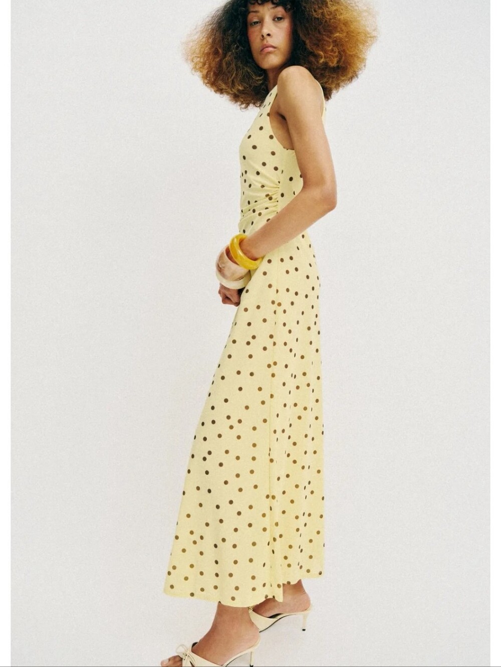 ZARA FLOWY POLKA DOT DRESS YELLOW NWT - Picture 7 of 11